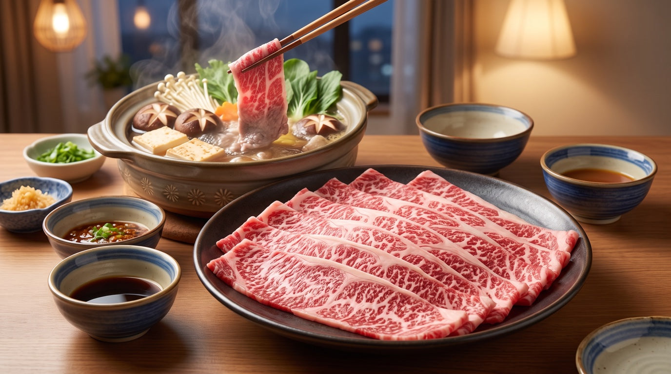 和牛薄切與火鍋食用情景示意